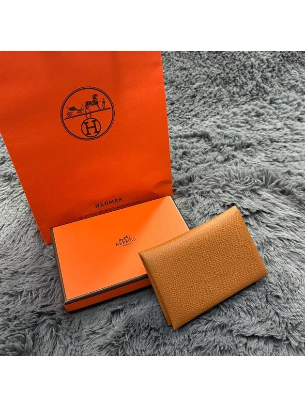 Calvi Epsom Palladium Hardware Card Wallet Gold - HERMES - BALAAN 2