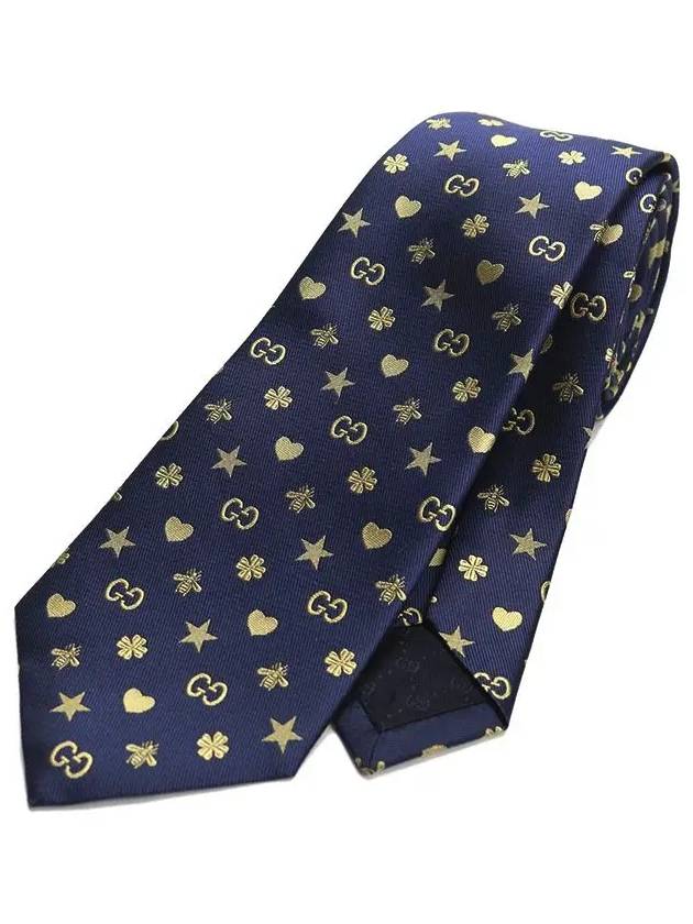 Symbol Motif Pattern Slim Silk Tie Navy - GUCCI - BALAAN 3