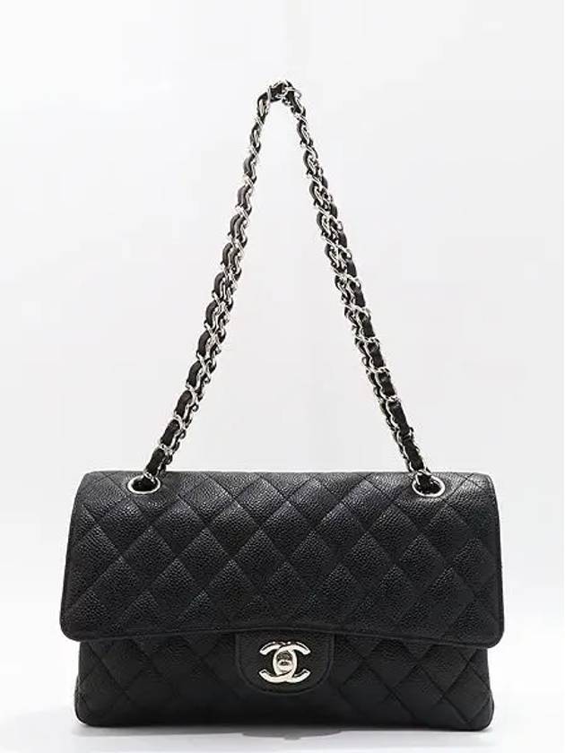 A01112 Black Caviar Skin Classic Medium M Flap Silver Chain Shoulder Bag - CHANEL - BALAAN 2