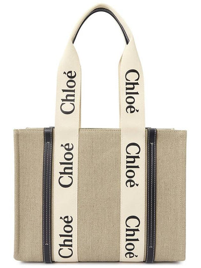 Woody Canvas Medium Tote Bag White Navy - CHLOE - BALAAN 2