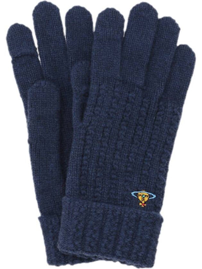 Embroidery Logo Basic Knit Wool Gloves Navy - VIVIENNE WESTWOOD - BALAAN 2