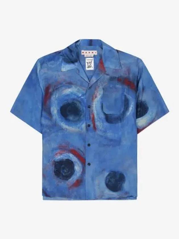 Haboutai Print Silk Short Sleeve Shirt Blue - MARNI - BALAAN 2