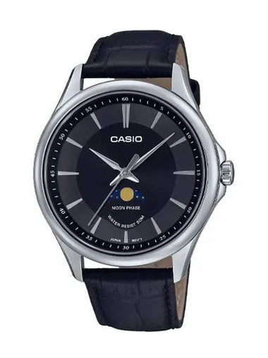 Men s Leather Wrist Watch Moon Phase MTP M100L 1A - CASIO - BALAAN 1