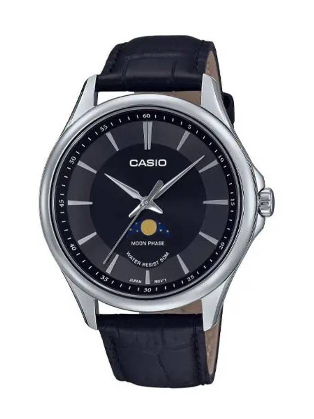 Men s Leather Wrist Watch Moon Phase MTP M100L 1A - CASIO - BALAAN 2