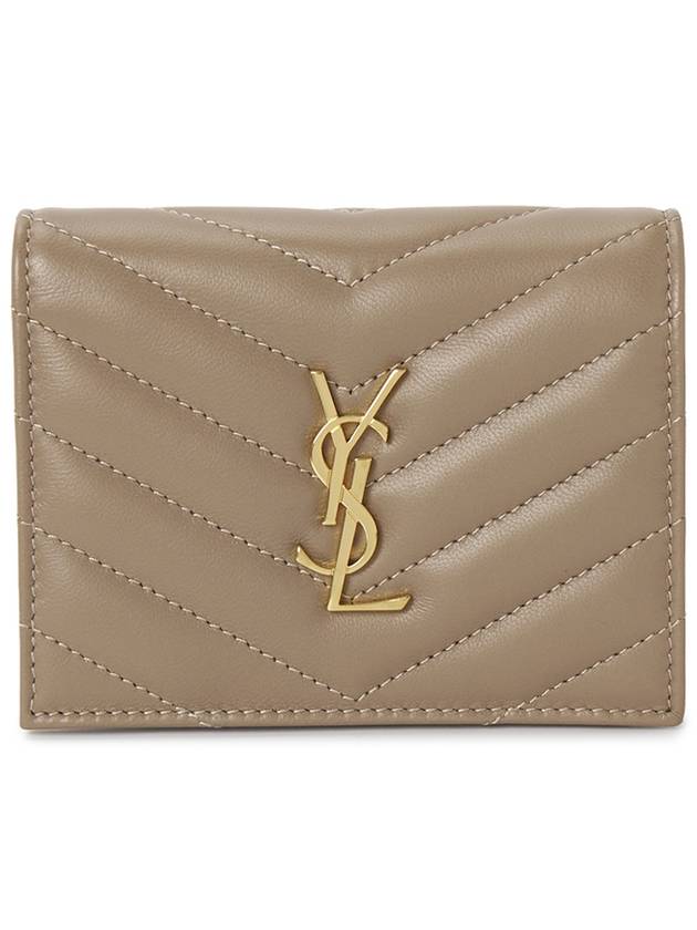 Casandra Matelasse Quilted Lambskin Flap Card Wallet Beige - SAINT LAURENT - BALAAN 2