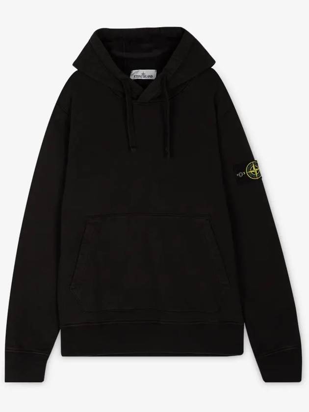 Logo Patch Cotton Fleece Hoodie Black - STONE ISLAND - BALAAN 3