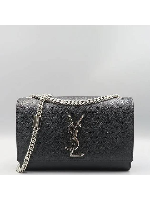 469390 Black Caviar Skin Silver YSL Monogram Kate Satchel Chain Small Shoulder Bag - SAINT LAURENT - BALAAN 1