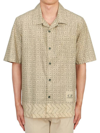 Popeline Baja Print Short Sleeve Shirt Beige - CP COMPANY - BALAAN 1