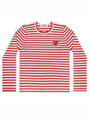 Women's Red Heart Wappen Stripe Long Sleeve T-Shirt Red - COMME DES GARCONS - BALAAN 2