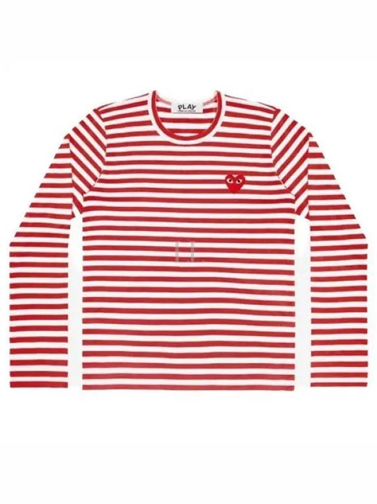 Women's Red Heart Wappen Stripe Long Sleeve T-Shirt Red - COMME DES GARCONS - BALAAN 2