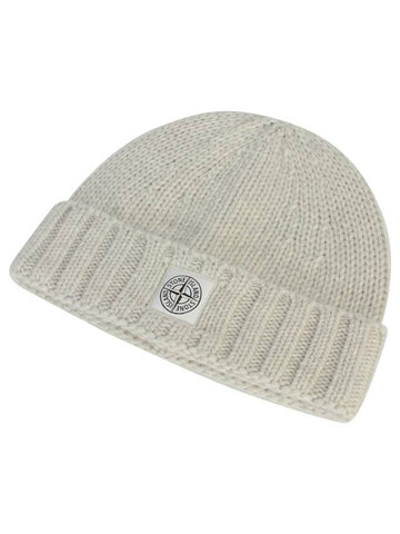 Logo Patch Wool Beanie Grey - STONE ISLAND - BALAAN 1