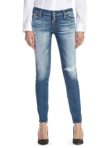 Mid Rise Distressed Skinny Jeans Blue - DSQUARED2 - BALAAN 1