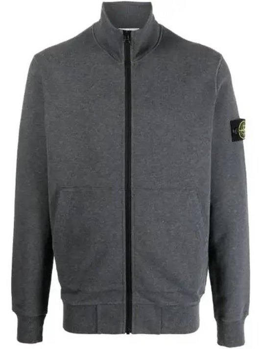 Garment Dyed Cotton Fleece Zip Up Jacket Dark Grey - STONE ISLAND - BALAAN 2