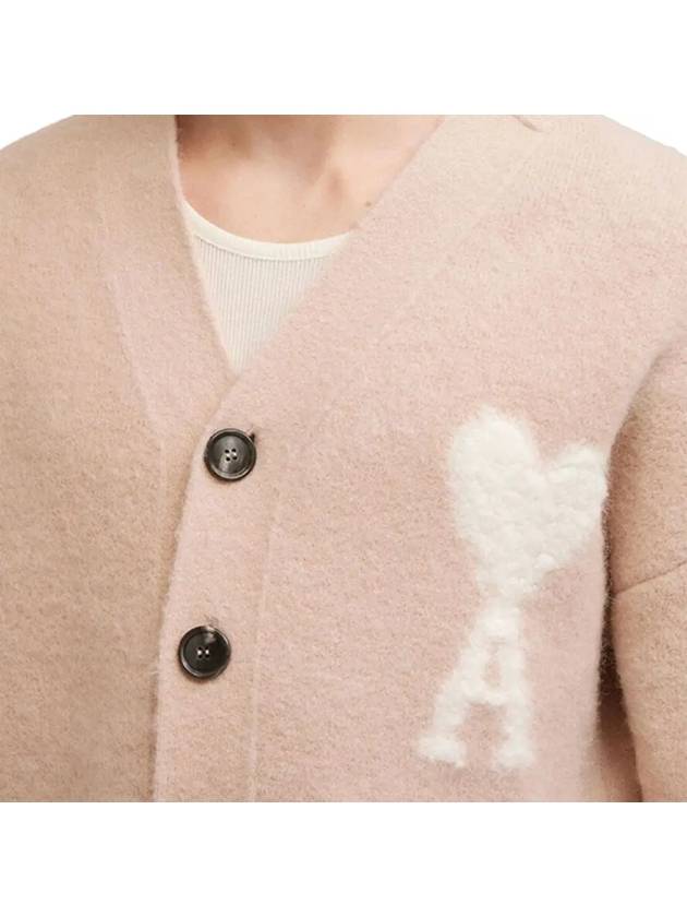 Heart Logo Oversized Cardigan Pink Ivory - AMI - BALAAN 4