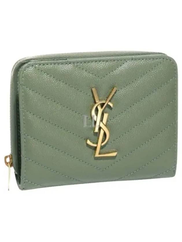 Monogram Compact Zipper Half Wallet Green - SAINT LAURENT - BALAAN 2