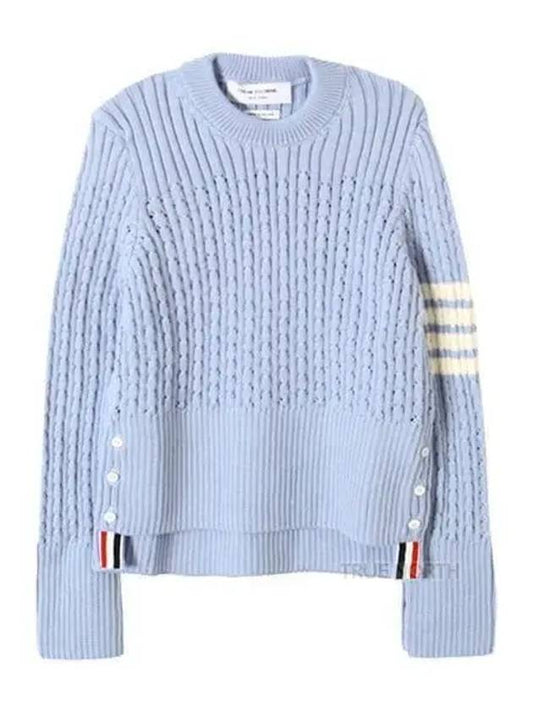 4 Bar Pointelle Knit Top Light Blue - THOM BROWNE - BALAAN 2