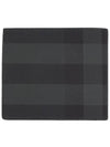 Check And Leather Half Wallet Charcoal - BURBERRY - BALAAN 3