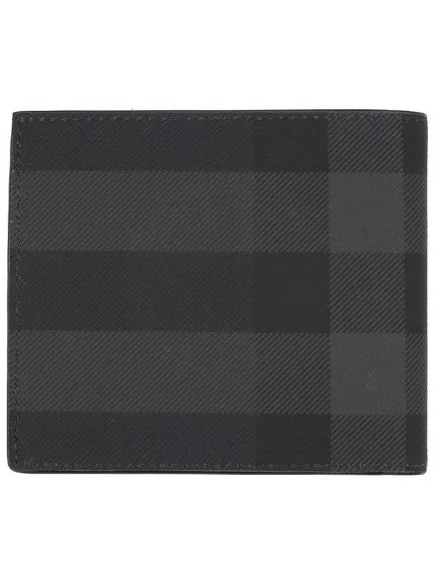 Check And Leather Half Wallet Charcoal - BURBERRY - BALAAN 3