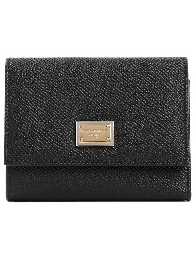 Logo Patch Dauphine Leather Half Wallet Black - DOLCE&GABBANA - BALAAN 2