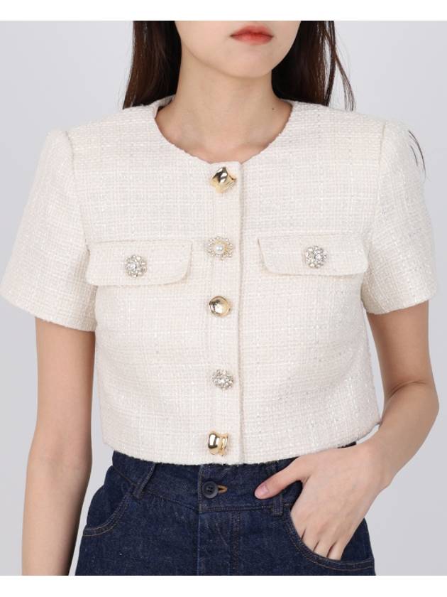 Women's Boucle Cropped Shirt Cream - SELF PORTRAIT - BALAAN 2