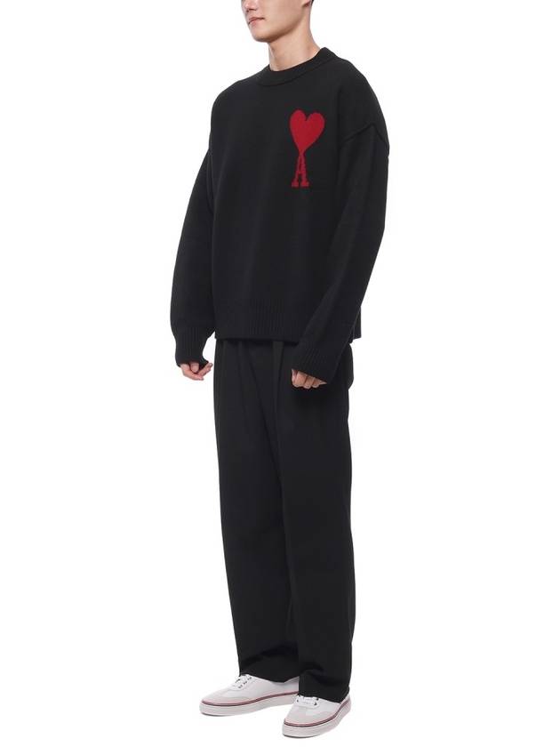 Intarsia Big Heart Logo Wool Knit Top Black - AMI - BALAAN 5