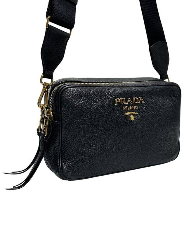 1BH089 Black leather Vitello gold lettering camera cross bag - PRADA - BALAAN 3