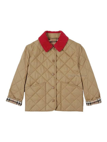 Kids Check Corduroy Collar Quilted Jacket Archive Beige - BURBERRY - BALAAN 1