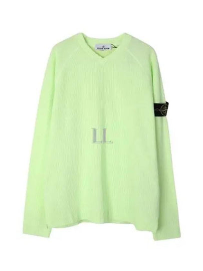 Garment Dyed V Neck Badge Sweatshirt Green - STONE ISLAND - BALAAN 2