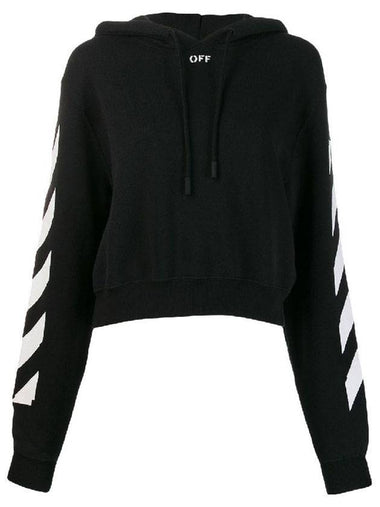 Striped Sleeve Cropped Hoodie Black - OFF WHITE - BALAAN 1