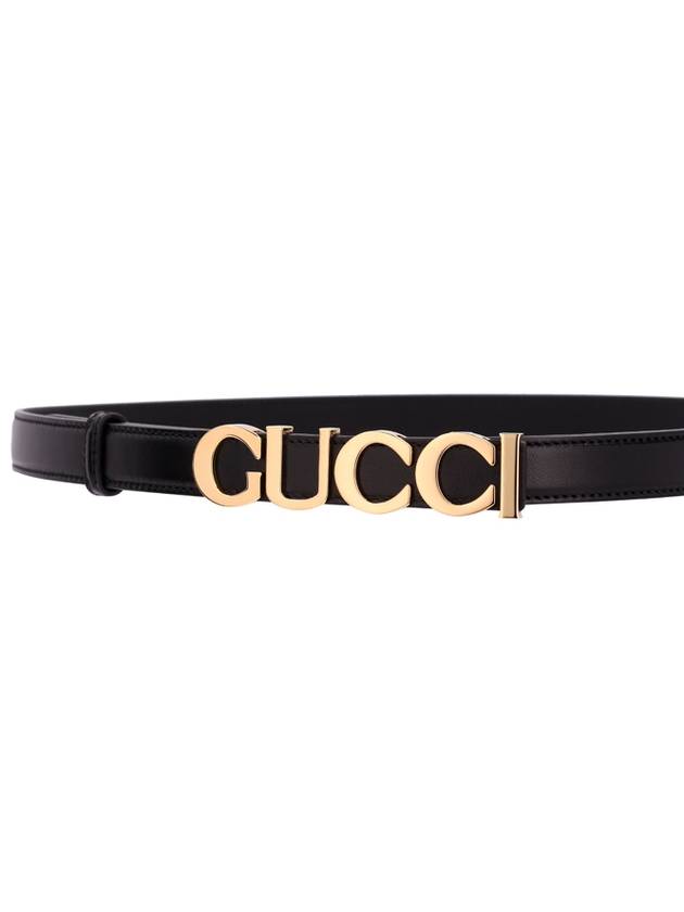 Gold Logo Buckle Thin Leather Belt Black - GUCCI - BALAAN 3