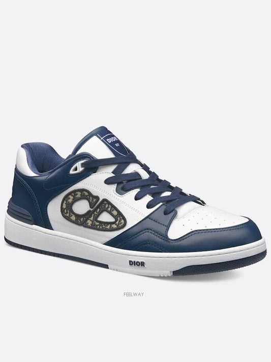 Leather Oblique Detail Low Top Sneakers White Navy - DIOR - BALAAN 2