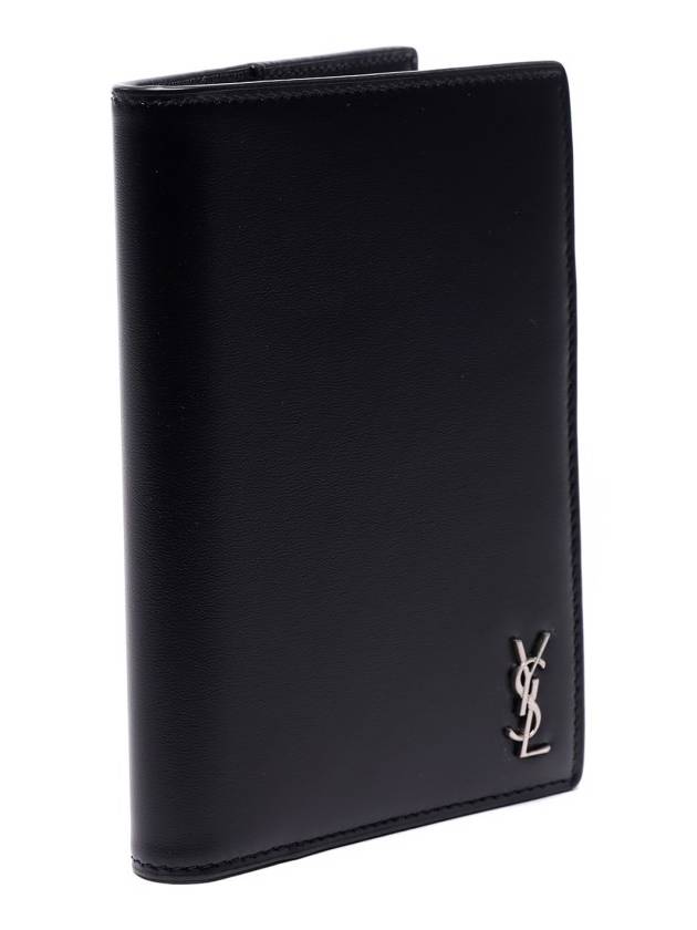 Tiny Cassandre Monogram Silver Leather Passport Wallet Black - SAINT LAURENT - BALAAN 5