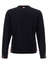 Intarsia Stitch Crew Neck Merino Wool Knit Top Navy - THOM BROWNE - BALAAN 3