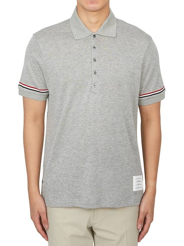 Lightweight Cotton Short Sleeve Polo Shirt Grey - THOM BROWNE - BALAAN 2