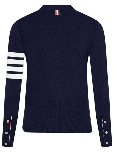 Cotton 4-Bar Milano Classic V-Neck Cardigan Navy - THOM BROWNE - BALAAN 3