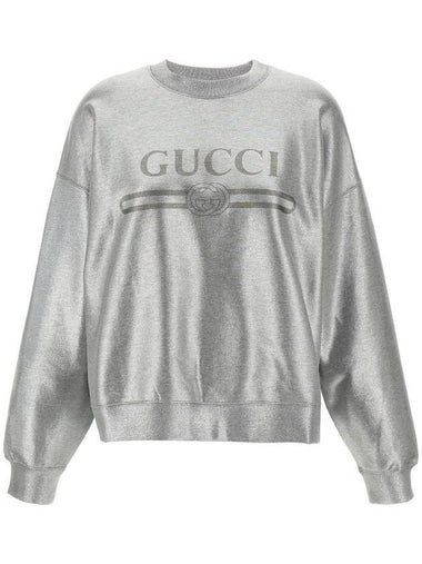 Printed Cotton Jersey Sweatshirt Silver - GUCCI - BALAAN 1