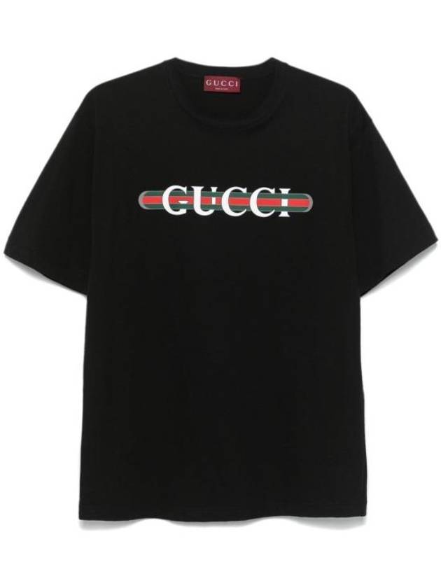 Web Print Cotton Short Sleeve T-Shirt Black - GUCCI - BALAAN 1