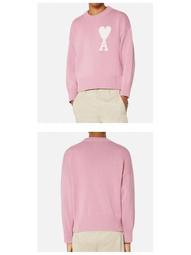 Big Heart Logo Wool Knit Top Pink - AMI - BALAAN.