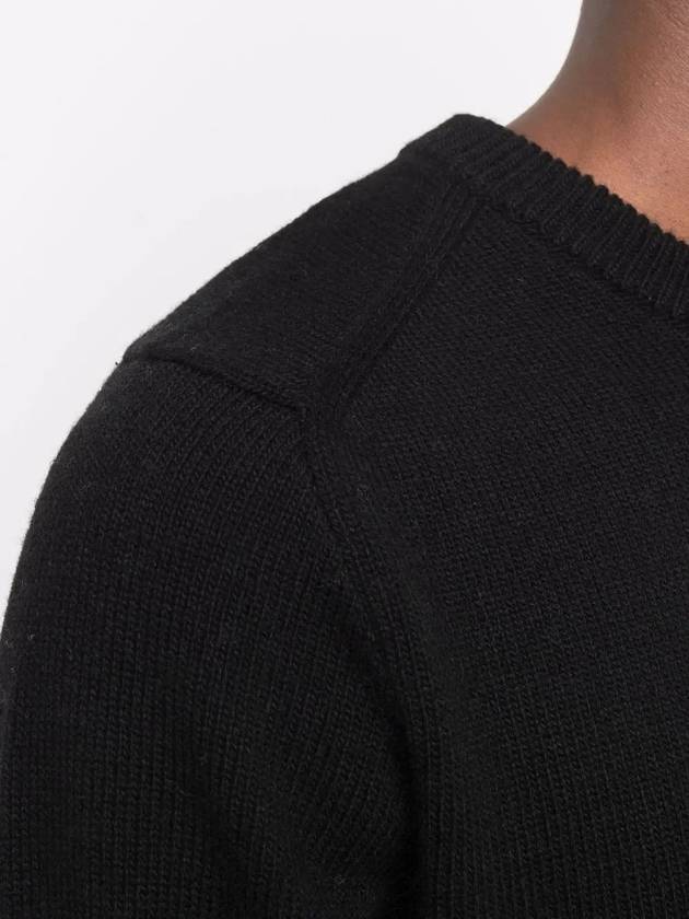 Men's Waffen Patch Round Neck Knit Top Black - STONE ISLAND - BALAAN 6