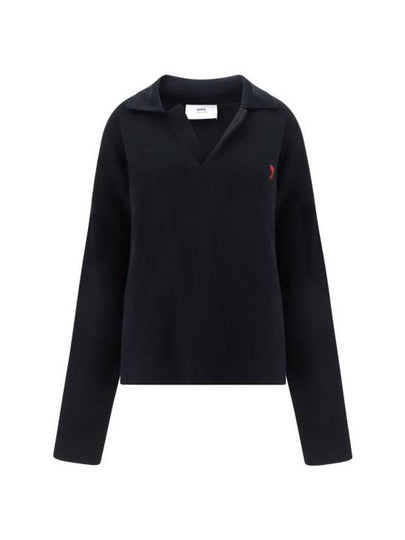 De Coeur Small Heart Logo Polo Knit Top Black - AMI - BALAAN 2