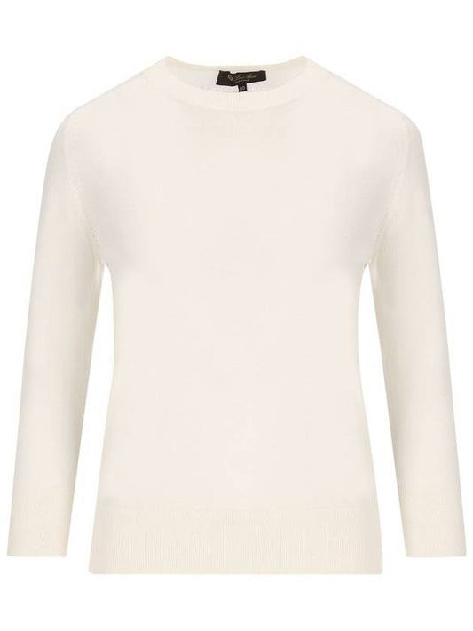 Piuma Crew Neck Cashmere Knit Top White - LORO PIANA - BALAAN 1