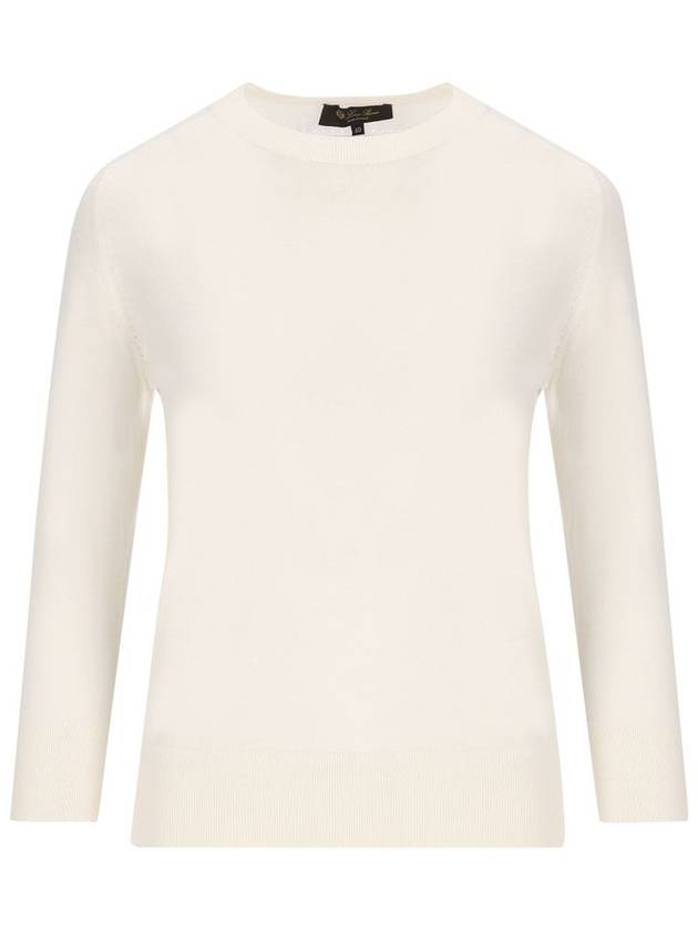 Piuma Crew Neck Cashmere Knit Top White - LORO PIANA - BALAAN 1