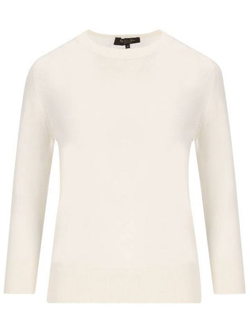 Piuma Crew Neck Cashmere Knit Top White - LORO PIANA - BALAAN 1