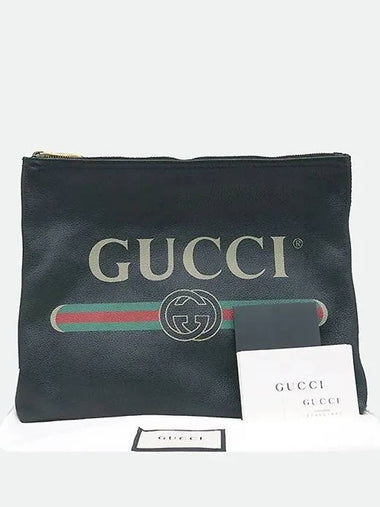 500981 Black logo printing medium portfolio clutch bag - GUCCI - BALAAN 1