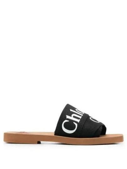 Woody Logo Flat Mule Slippers Black - CHLOE - BALAAN 2