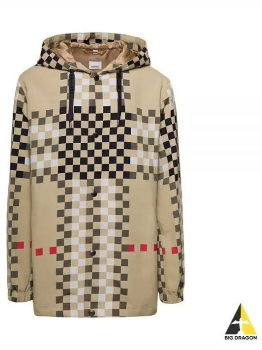 Men's Pixel Check Nylon Hooded Jacket Archive Beige - BURBERRY - BALAAN 2