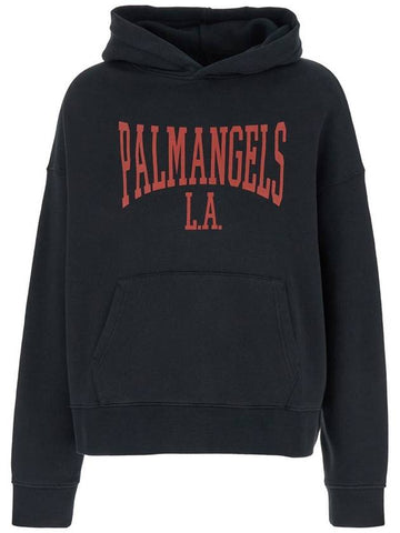 Black Hoodie With College Style Logo On The Front In Cotton Man - PALM ANGELS - BALAAN 1