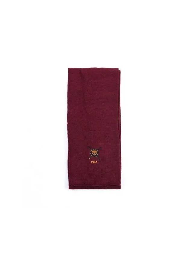 Fox Embroidered Wool Muffler Dark Red - POLO RALPH LAUREN - BALAAN 2