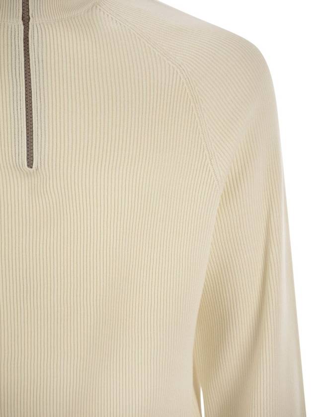 Cotton rib sweater with zip opening and raglan sleeve - BRUNELLO CUCINELLI - BALAAN 4