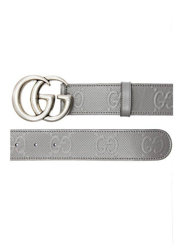 GG Marmont Emboss Leather Belt Grey - GUCCI - BALAAN 1